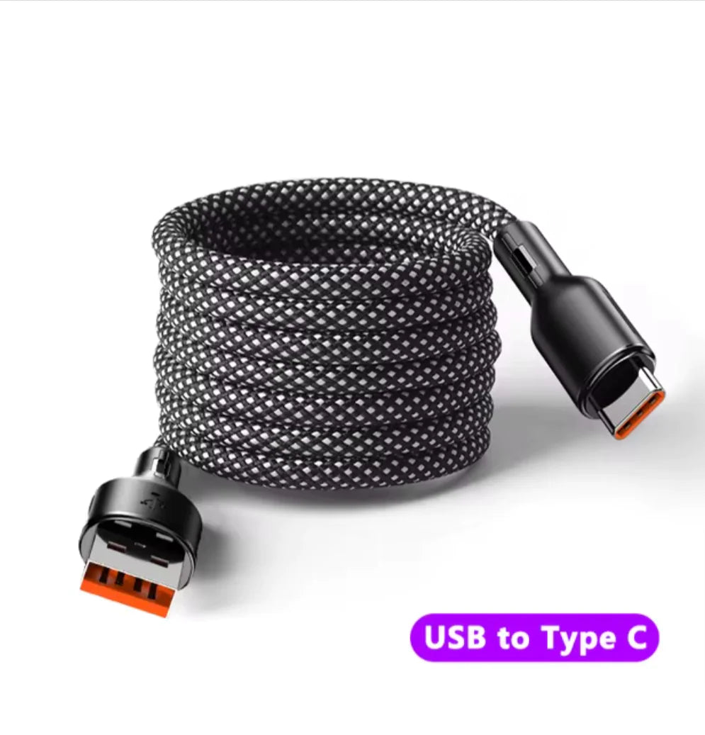 100W 6A  Magnetic Fast Charge USB C Cable - Easy Storage & Quick Data Sync for Samsung & Xiaomi Phones