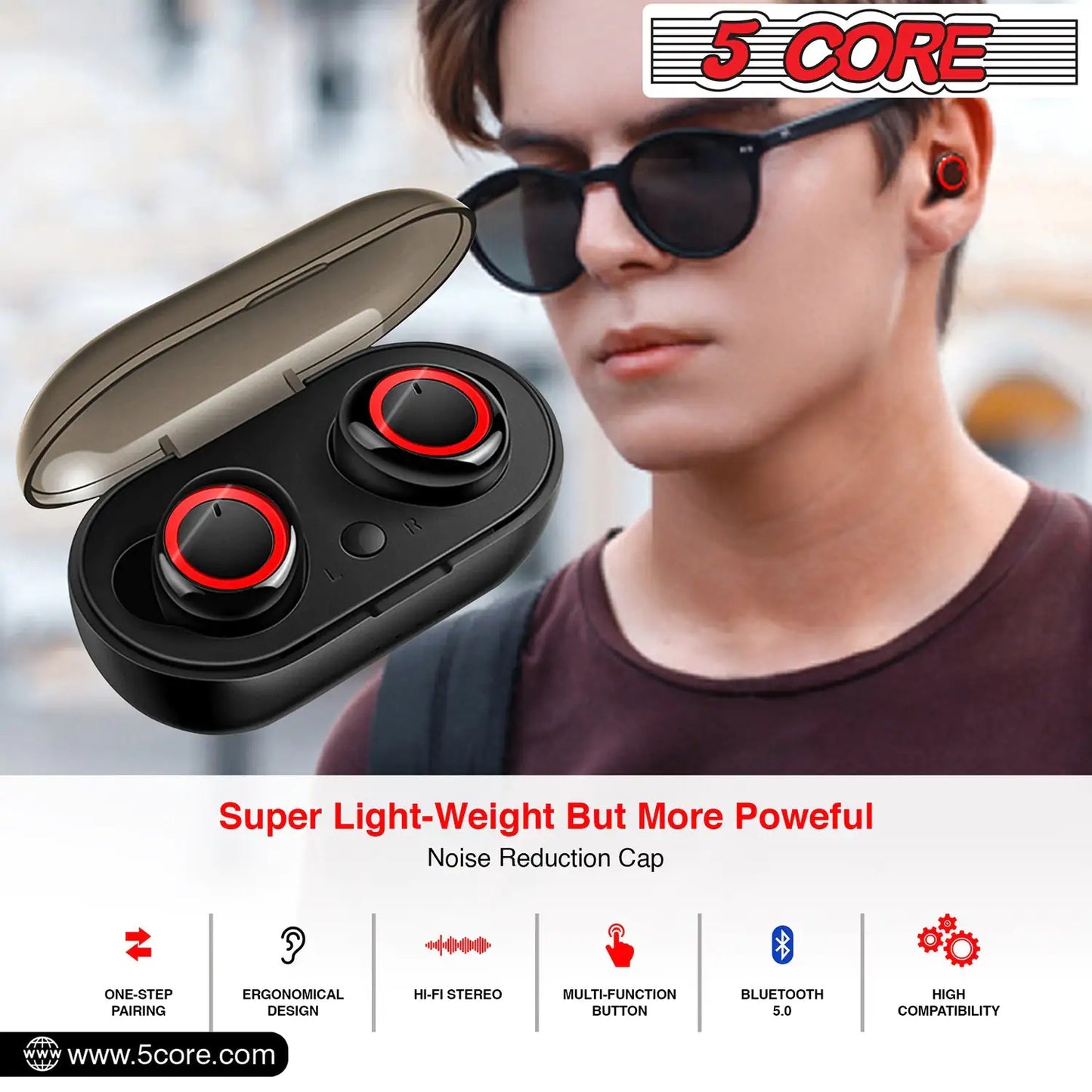 5 Core Wireless Ear Buds Mini Bluetooth Earbud Headphones Wire Less 32 Hours Playtime IPX8