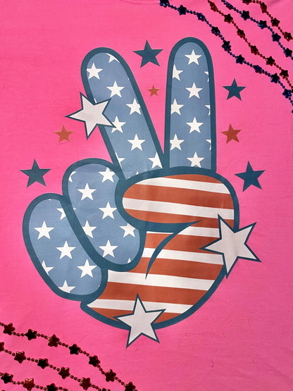 Neon Pink USA Peace Sign Tee