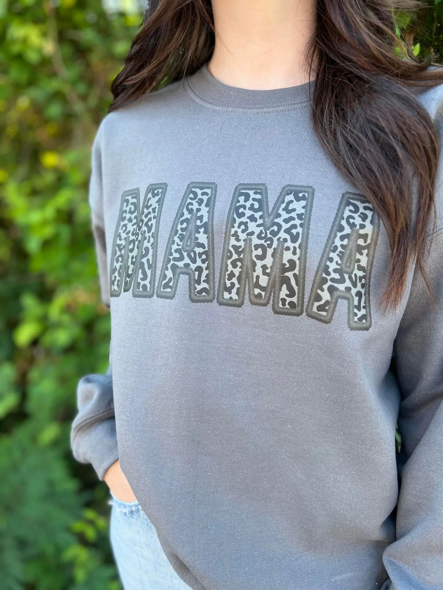 Black Leopard Mama Faux Embroidery Sweatshirt