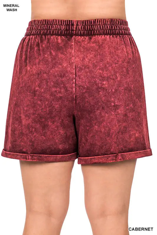 PLUS SIZE Mineral Wash Drawstring Cuffed Shorts